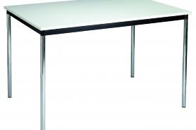 Locatie Tafel Tablo heeft een chromen onderstel en een wit tafelblad 160x80x75