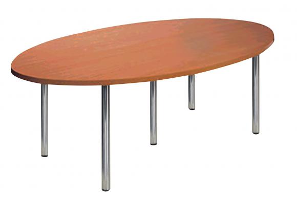Location De Oval conferentietafel heeft een chromen onderstel en een beuken tafelblad