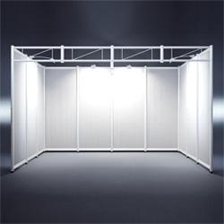 Location Stand modulaire Octa - stand commercial pour salon, foire, événement avec cloisons, frontons, éclairage et tapis