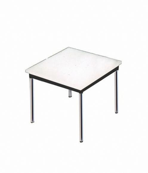 Location Tafel Tablo heeft een chromen onderstel en een wit
